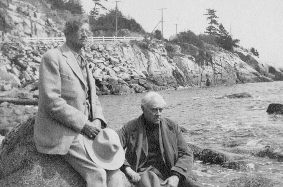 Poet Bliss Carman captured on West Vancouver beach, 1929