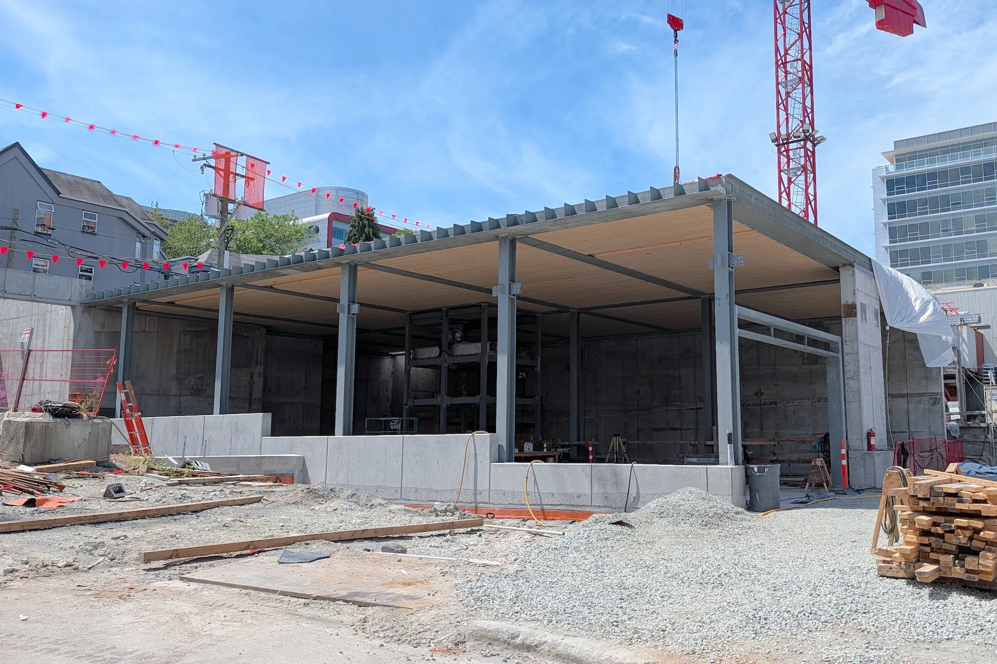 Broadway Subway station entrance buildings taking shape above ground
