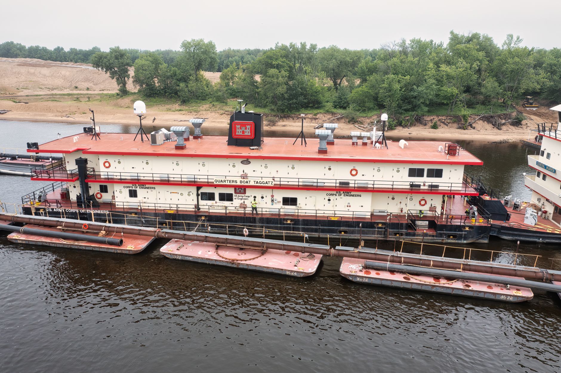Riverboat stranded on sandbar during engine test