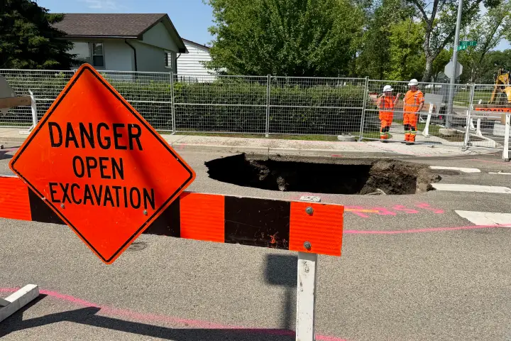 Deep sinkhole opens in north Edmonton after intense weekend thunderstorms