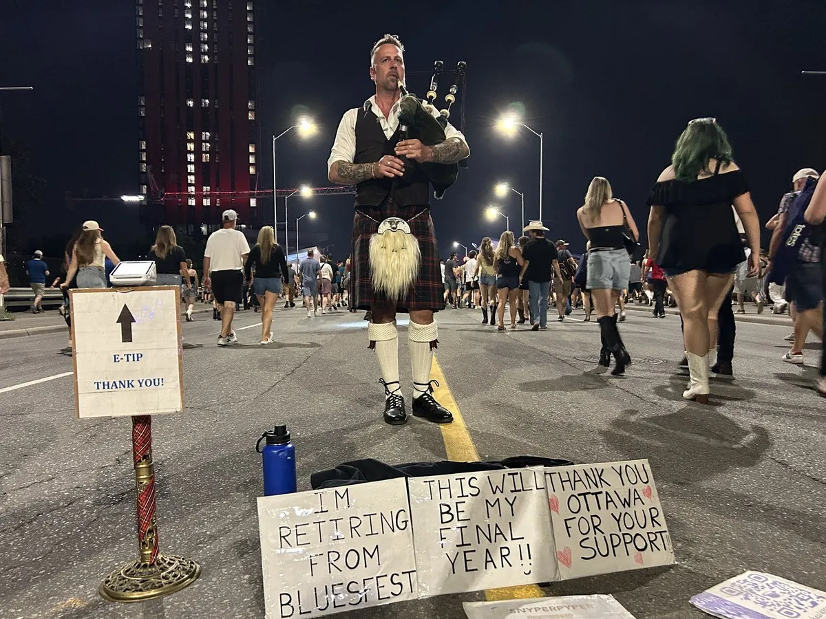 After 15 years busking outside Bluesfest, bagpiper Nico Gravel is calling it quits