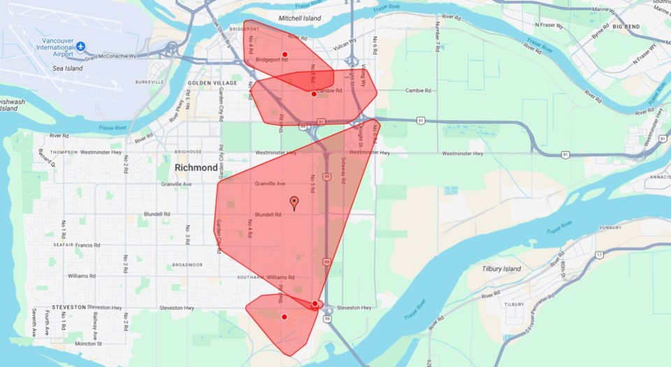 More than 9,600 BC Hydro customers lost power across Richmond Friday morning