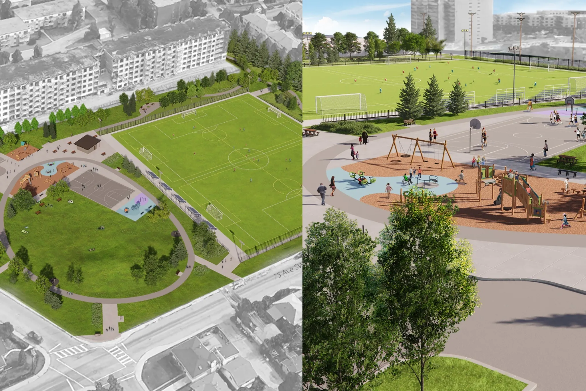City reveals design for new Kingsland Park in southwest Calgary with playgrounds, sports fields