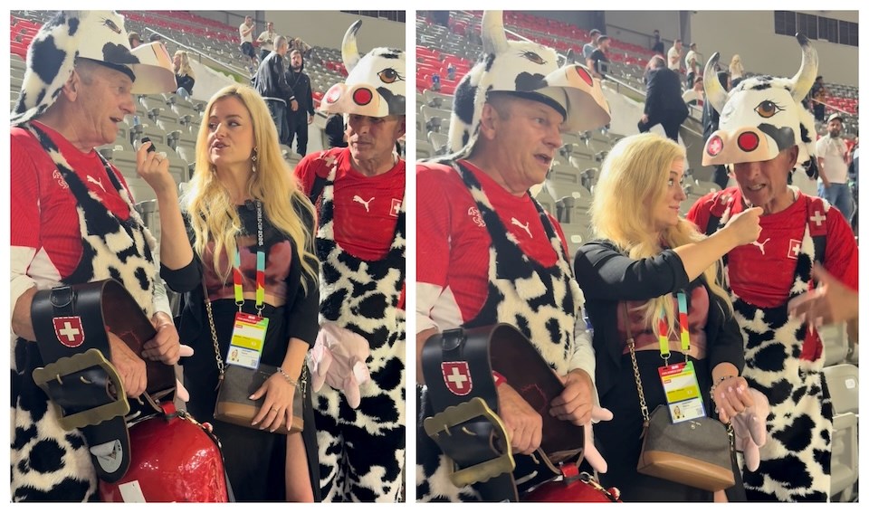 Swiss fans in massive cow costumes moo through Canada's World Cup loss