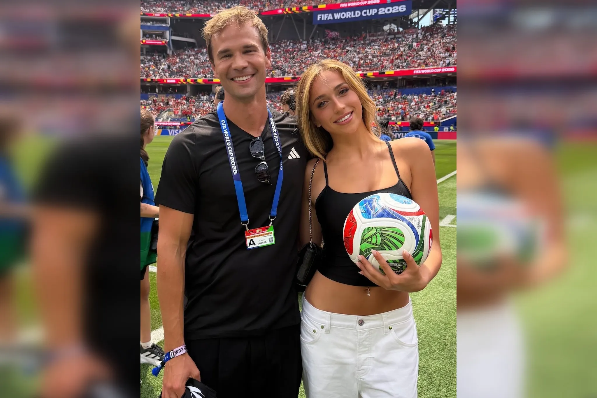 Calgary's Tate McRae delivers World Cup ball at Spain vs. Belgium quarter-final